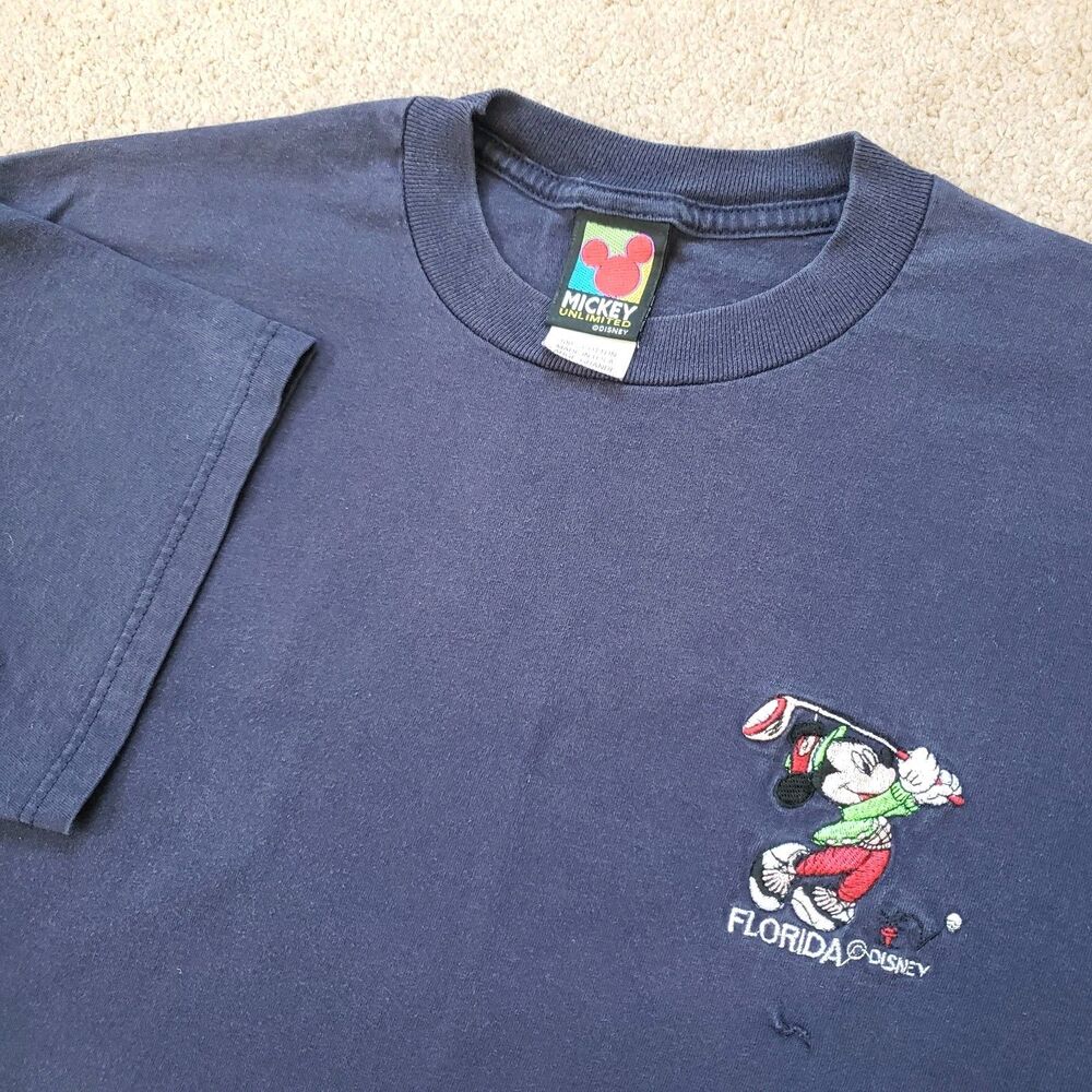 Vintage 90s Mickey Unlimited Disney Florida Golf Sz Large USA Made Blue T-Shirt